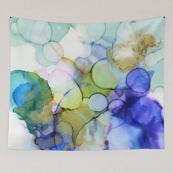 Item preview, Blue green and white abstract ink painting   designed and sold by Sue Zipkin.