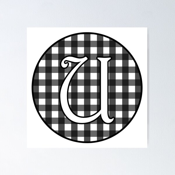 Item preview, Letter 'U' Black and White Gingham Circle Monogram designed and sold by Bumblefuzzies.