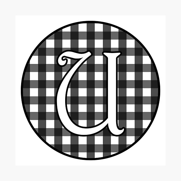 Item preview, Letter 'U' Black and White Gingham Circle Monogram designed and sold by Bumblefuzzies.