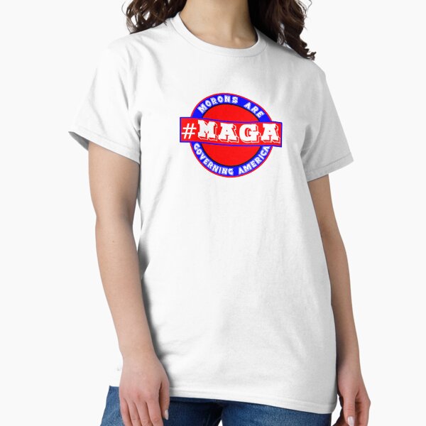 Vista previa del artículo con la obra «MAGA - Los idiotas gobiernan Estados Unidos», diseñado y vendido por Rochsons.