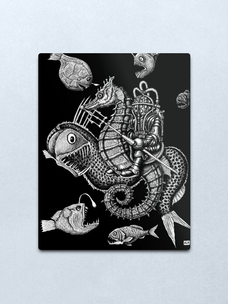 Alternate view of Poseidon ink pen surreal drawing Metal Print