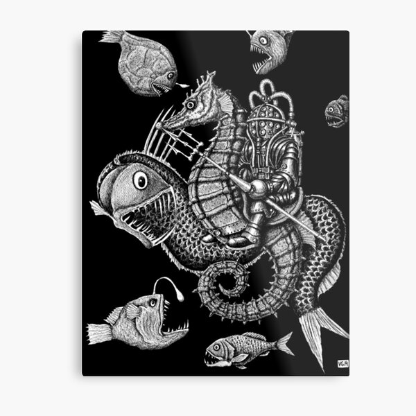 Poseidon ink pen surreal drawing Metal Print