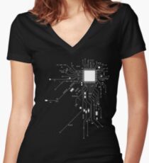 CPU Computer Heart White Women's Fitted V-Neck T-Shirt