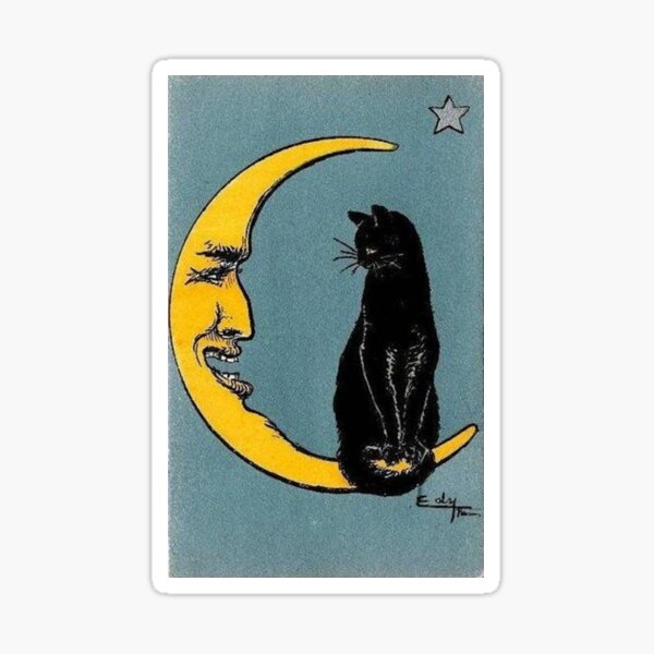 Item preview, Vintage French Black Cat Moon designed and sold by ArtWithHearts11.