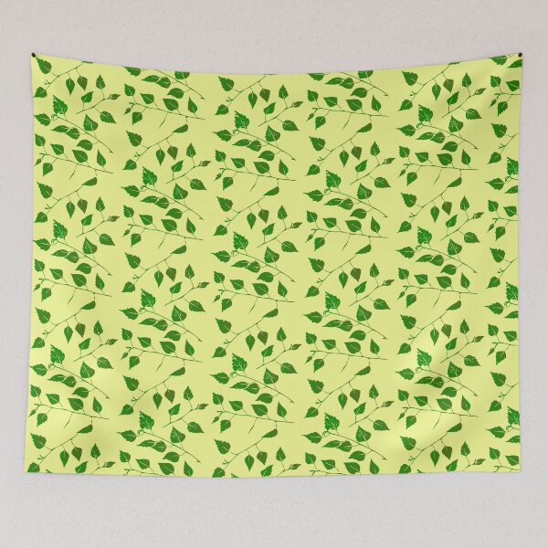 Item preview, Birch Tree Leaf and Stem Forest Pattern (on pale yellow) designed and sold by Davey's Designs.