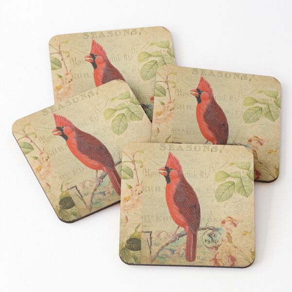 Item preview, Cardinal Bunting Bird Vintage Postcard Carte Postale Floral Shabby Chic Seasons designed and sold by WizardsWorld.