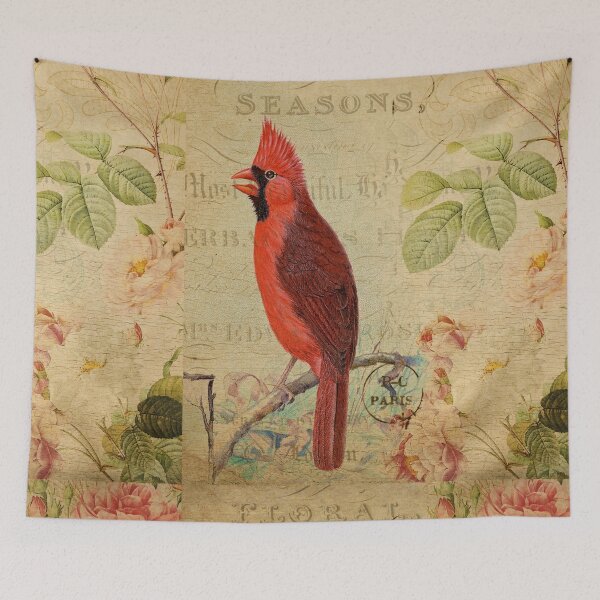 Item preview, Cardinal Bunting Bird Vintage Postcard Carte Postale Floral Shabby Chic Seasons designed and sold by WizardsWorld.