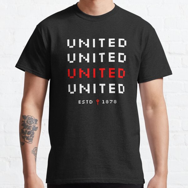 Vista previa del artículo con la obra «¡Unidos, unidos, unidos, unidos! MUFC», diseñado y vendido por StalkingUnited.