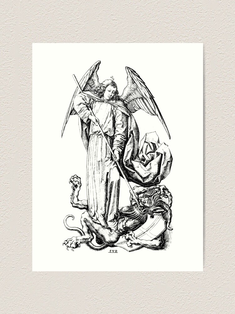 St Michael the Archangel Standing of the top of a devil | Art Print