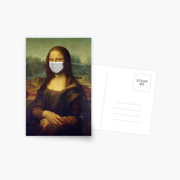 Mona Lisa Portrait Covid 19 by Leonardo da Vinci Italian Renaissance with Face Mask Coronavirus Postcard