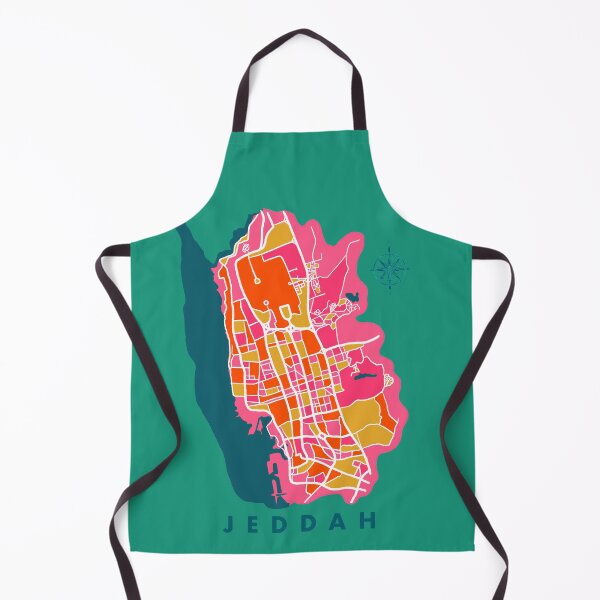 Item preview, Artistic map of Jeddah, Saudi Arabia in yellow, teal, blue and pink designed and sold by CreatEVEdesign.