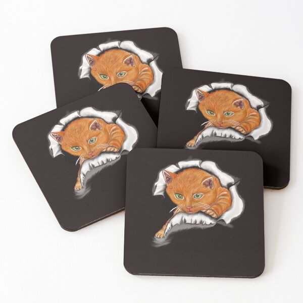 Item preview, Ginger cat bursting through hole kitten  - cute ginger kitten kitty black background designed and sold by Artonmytee.