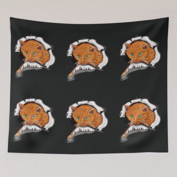 Item preview, Ginger cat bursting through hole kitten  - cute ginger kitten kitty black background designed and sold by Artonmytee.