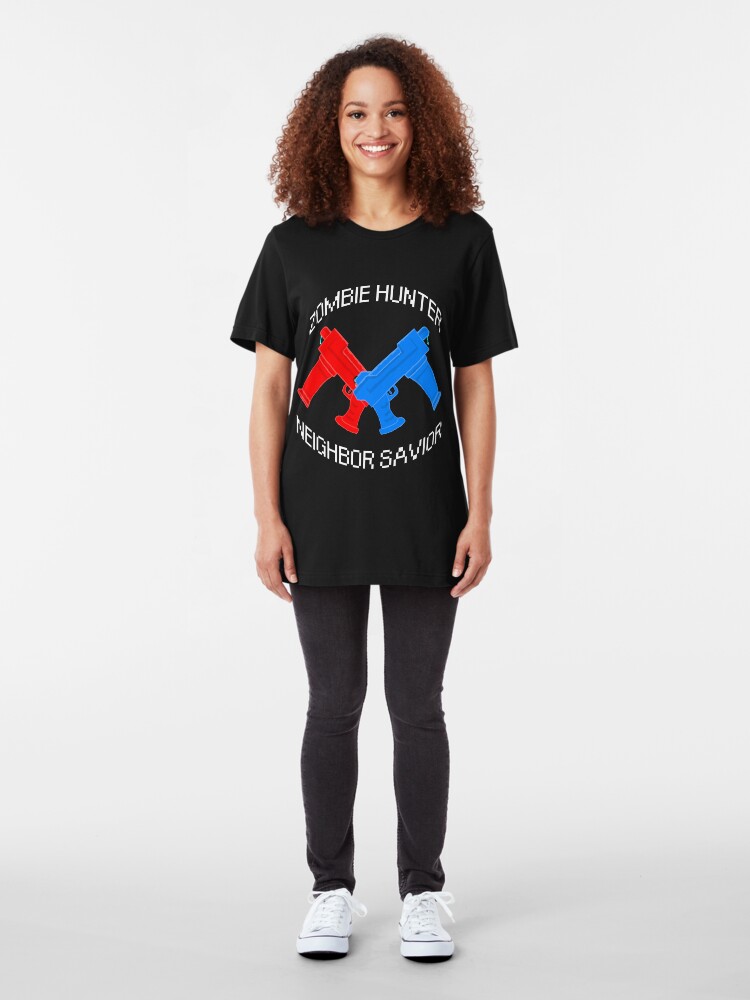 Alternate view of Zombie Hunter - Neighbor Savior Slim Fit T-Shirt