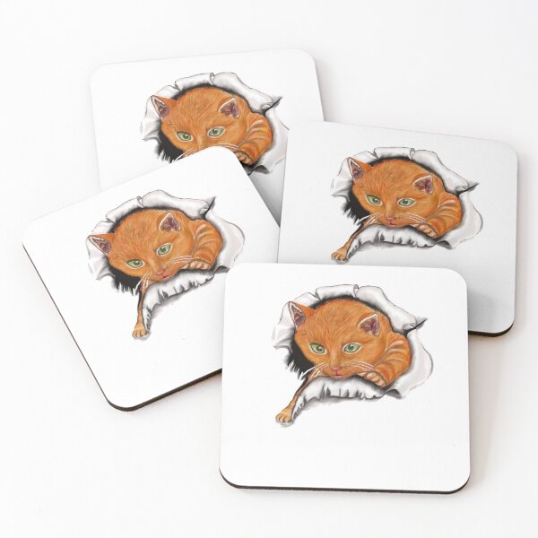 Item preview, Ginger cat bursting through hole kitten  - cute ginger kitten kitty white background designed and sold by Artonmytee.