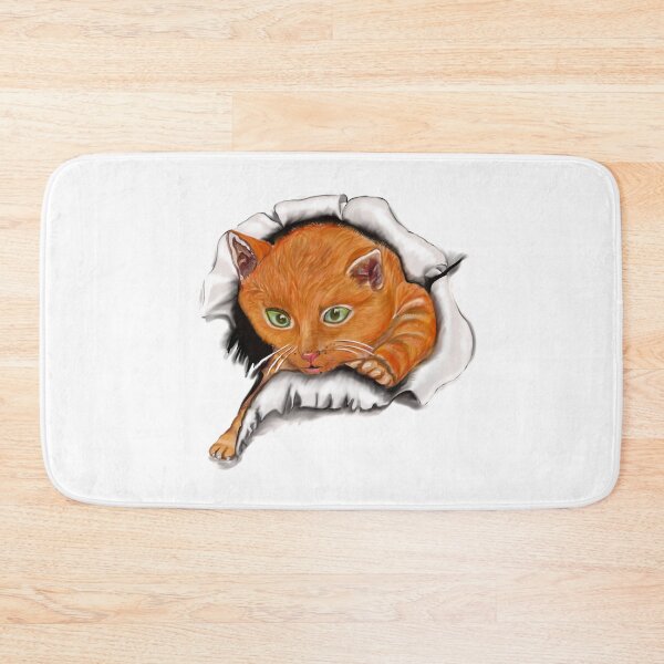 Item preview, Ginger cat bursting through hole kitten  - cute ginger kitten kitty white background designed and sold by Artonmytee.