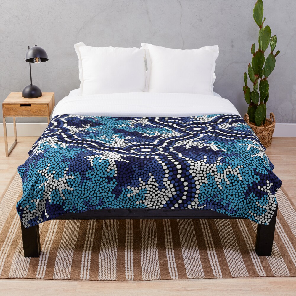 "Aboriginal Art Authentic Wetland Dreaming 2" Throw Blanket for Sale