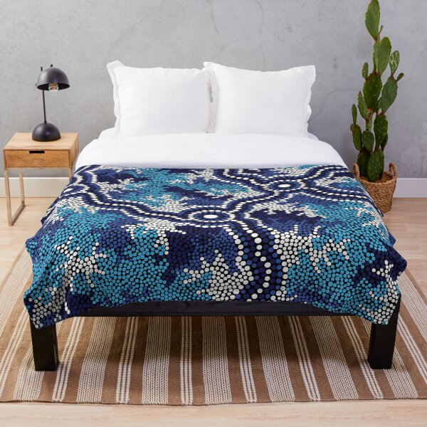 Aboriginal Art Authentic - Wetland Dreaming 2 Throw Blanket