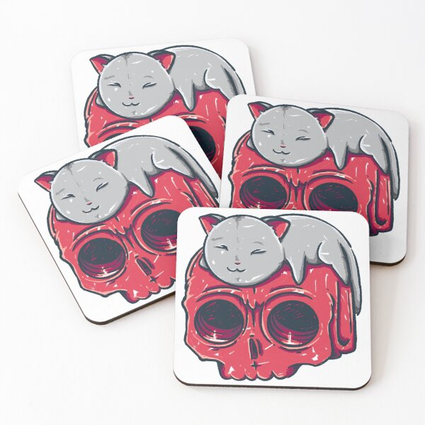 Item preview, Sleeping kitty on a red skull designed and sold by winterfree.