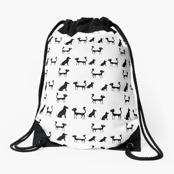 Cats and Dogs Pattern (on black) Drawstring Bag