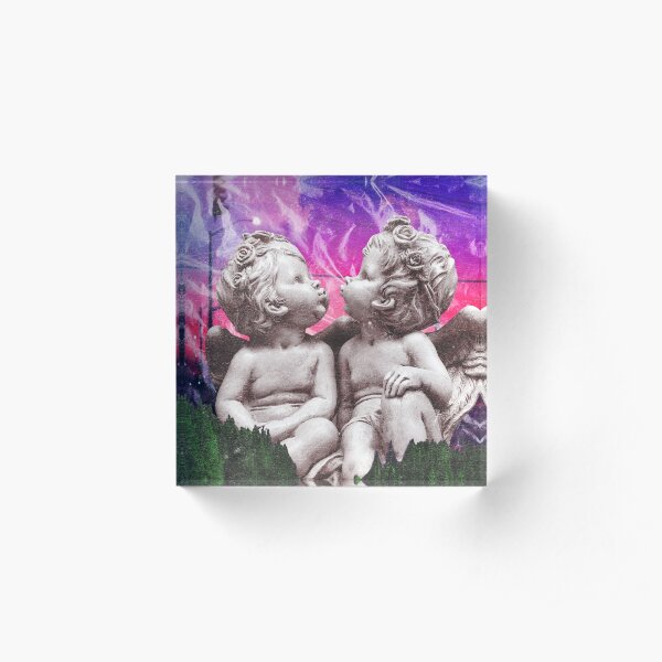 Kiss Me Before the World Ends surreal angel collage Acrylic Block