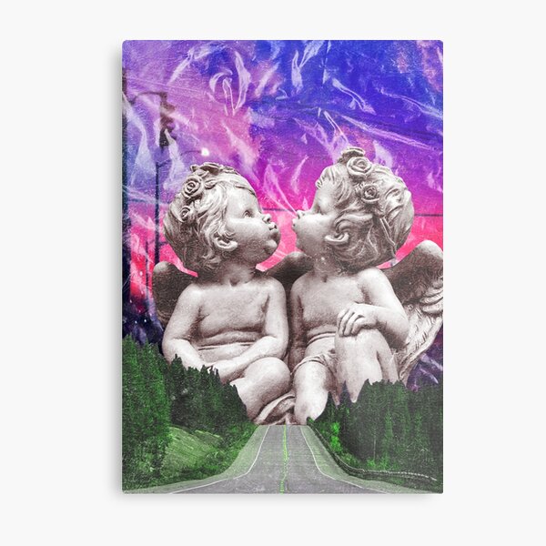 Kiss Me Before the World Ends surreal angel collage Metal Print