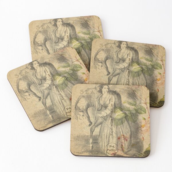 Item preview, Lady Horse Rider Vintage Postcard Carte Postale Floral Shabby Chic Seasons designed and sold by WizardsWorld.