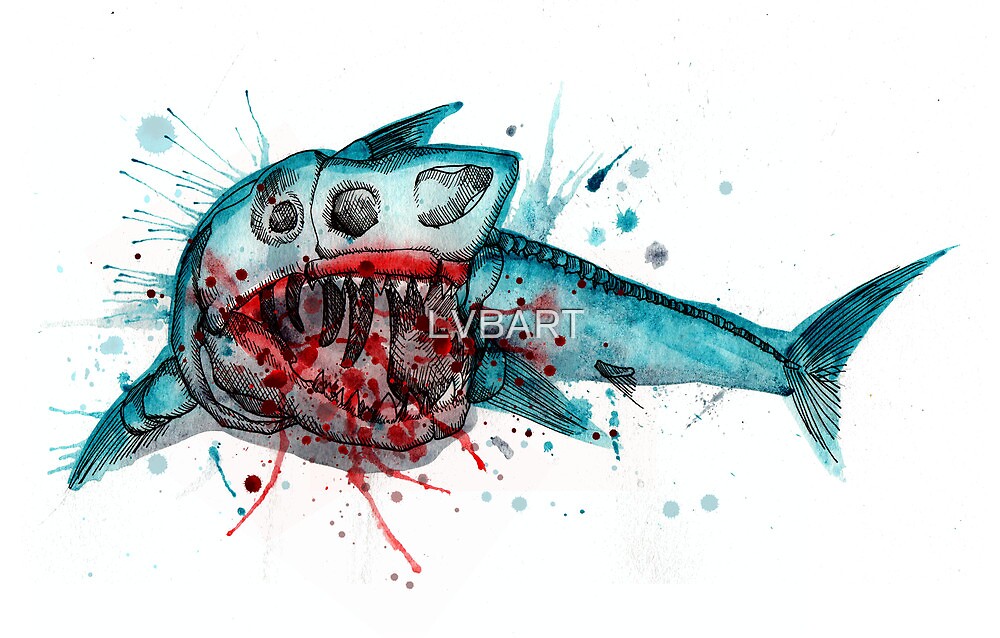 "Shark Skeleton Watercolor" by LVBART Redbubble