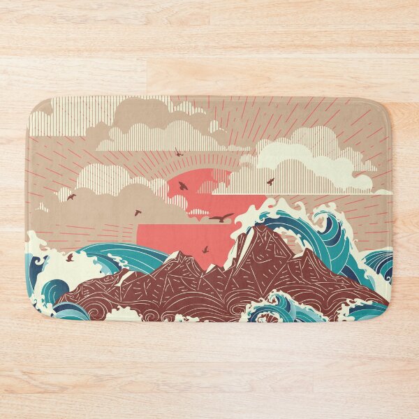 Item preview, Big sea waves and island at sunset designed and sold by AnnArtshock.