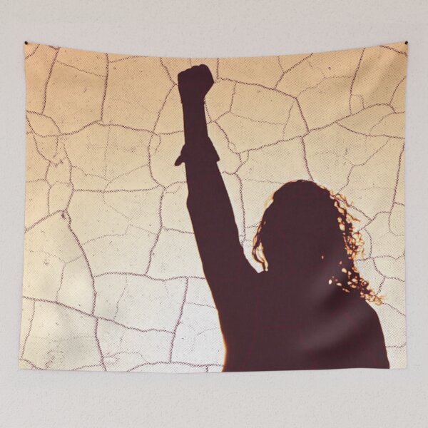 Item preview, Abstract Silhouette of Woman Holding Fist Up. Behind cracked earth.  designed and sold by Joe-s.