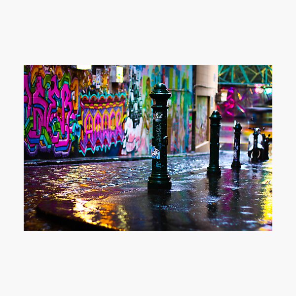 Colour on a rainy day in Hosier Lane Photographic Print