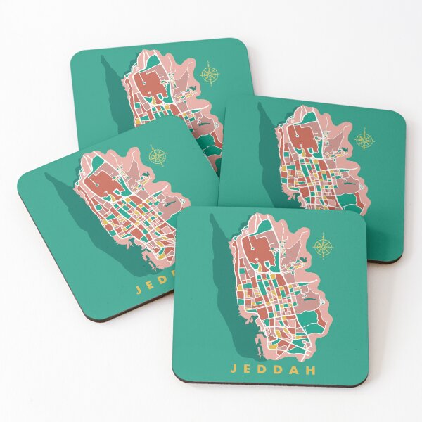 Item preview, Jeddah, Saudi Arabia in yellow, teal, green dusty pink, white, and raw umber designed and sold by CreatEVEdesign.
