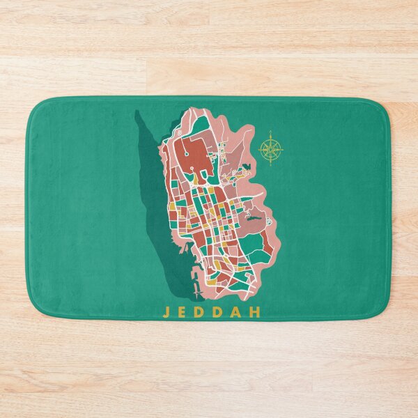 Item preview, Jeddah, Saudi Arabia in yellow, teal, green dusty pink, white, and raw umber designed and sold by CreatEVEdesign.