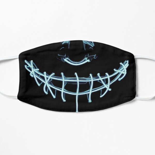 Light Blue Neon Faux LED Glow Halloween Face Mask Flat Mask