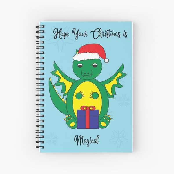 Christmas Cute Dragon Magical Snowflakes Blue Spiral Notebook