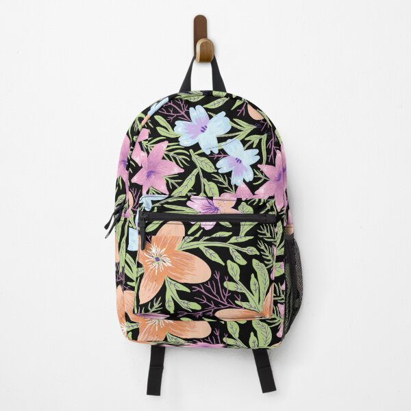 Item preview, Pastel floral folk art green magic wonderland Tropical foliage floral pattern black pink yellow summer flowers and butterfly designed and sold by conceptDVS.