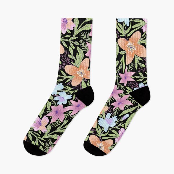 Item preview, Pastel floral folk art green magic wonderland Tropical foliage floral pattern black pink yellow summer flowers and butterfly designed and sold by conceptDVS.