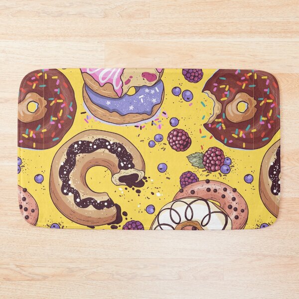 Item preview, Sweet tasty cute pink and chocolate donut with sprinkles yellow pattern with blue berries gift designed and sold by conceptDVS.