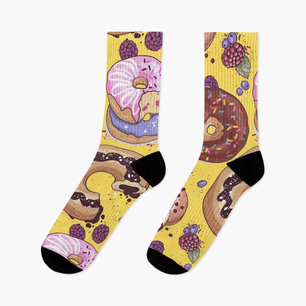Item preview, Sweet tasty cute pink and chocolate donut with sprinkles yellow pattern with blue berries gift designed and sold by conceptDVS.