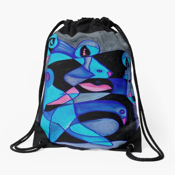 Blue Stream of Consciousoness Drawstring Bag