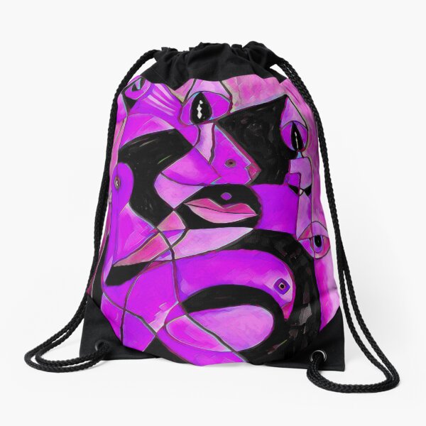 Pink Birds Socializing Drawstring Bag
