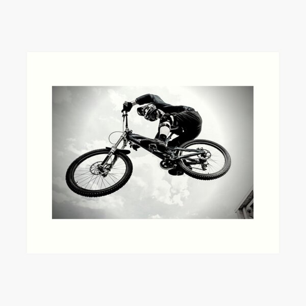 Black and white Mountain Biking Art Print