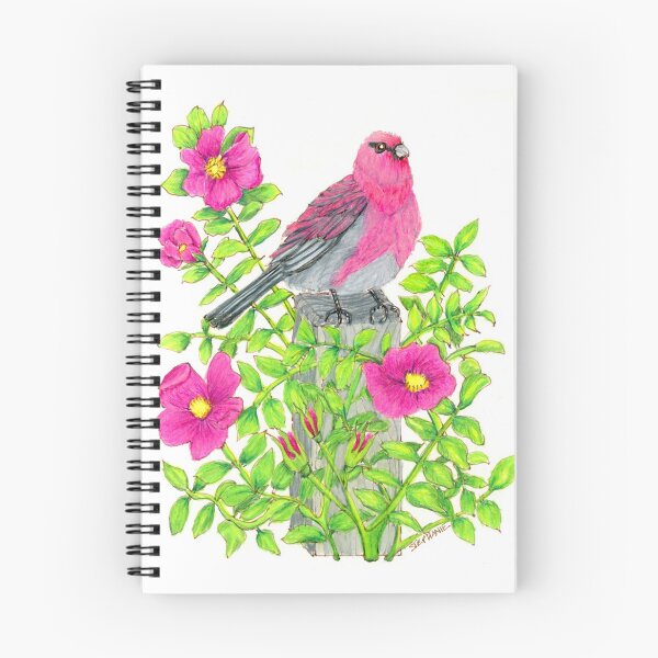 Item preview, Pink Pine Grosbeak Drawing with Beach Roses designed and sold by Stephanie Sipp.