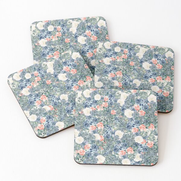 Item preview, Pink, White & Blue Roses & Leaves Watercolor Pattern I designed and sold by © Maya Lavda || wocado.