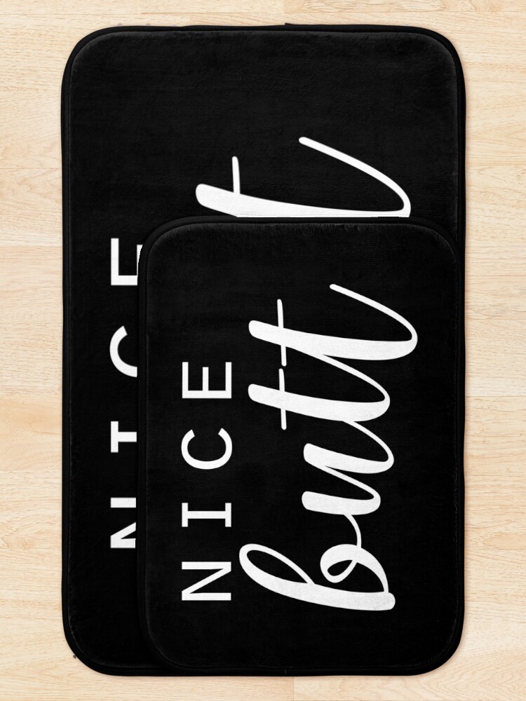 "Nice Butt Fun bathroom Bathroom Fun black and White nice bum White and Pink" Bath Mat