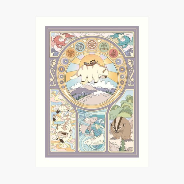 Team Avatar and Original Benders, Art Nouveau Art Print