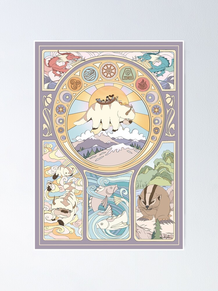 Alternate view of Team Avatar and Original Benders, Art Nouveau Poster