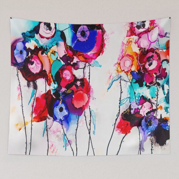 Item preview, Original Alcohol Ink Painting of Funky Flowers designed and sold by RedRoofStudio.