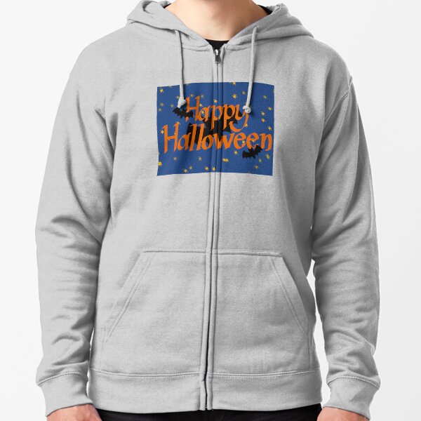 Happy Halloween in the Night Sky with Bats Zipped Hoodie