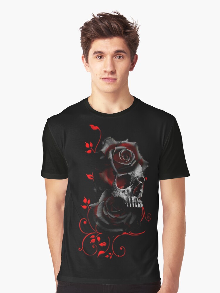 black t shirt with red roses